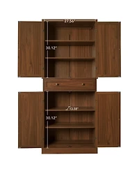 Tall Storage Cabinet with Drawers 4 Rattan Door Storage Cabinet with Adjustable Shelf Freestanding Cupboard for Kitchen Living Room, Brown