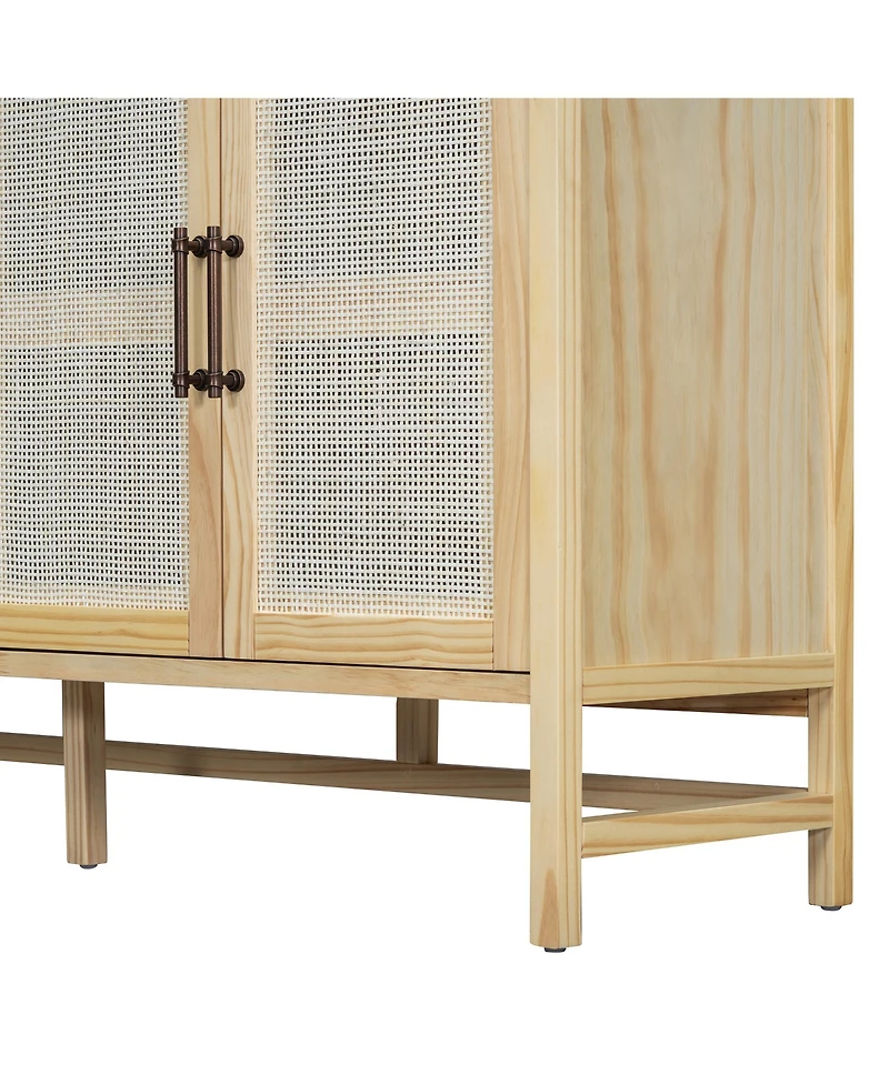 Streamdale Rustic Sideboard with Decorative Rattan Doors and Adjustable Shelves for Entryway, Dining Room, or Living Room (Natural)