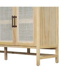 Streamdale Rustic Sideboard with Decorative Rattan Doors and Adjustable Shelves for Entryway, Dining Room, or Living Room (Natural)