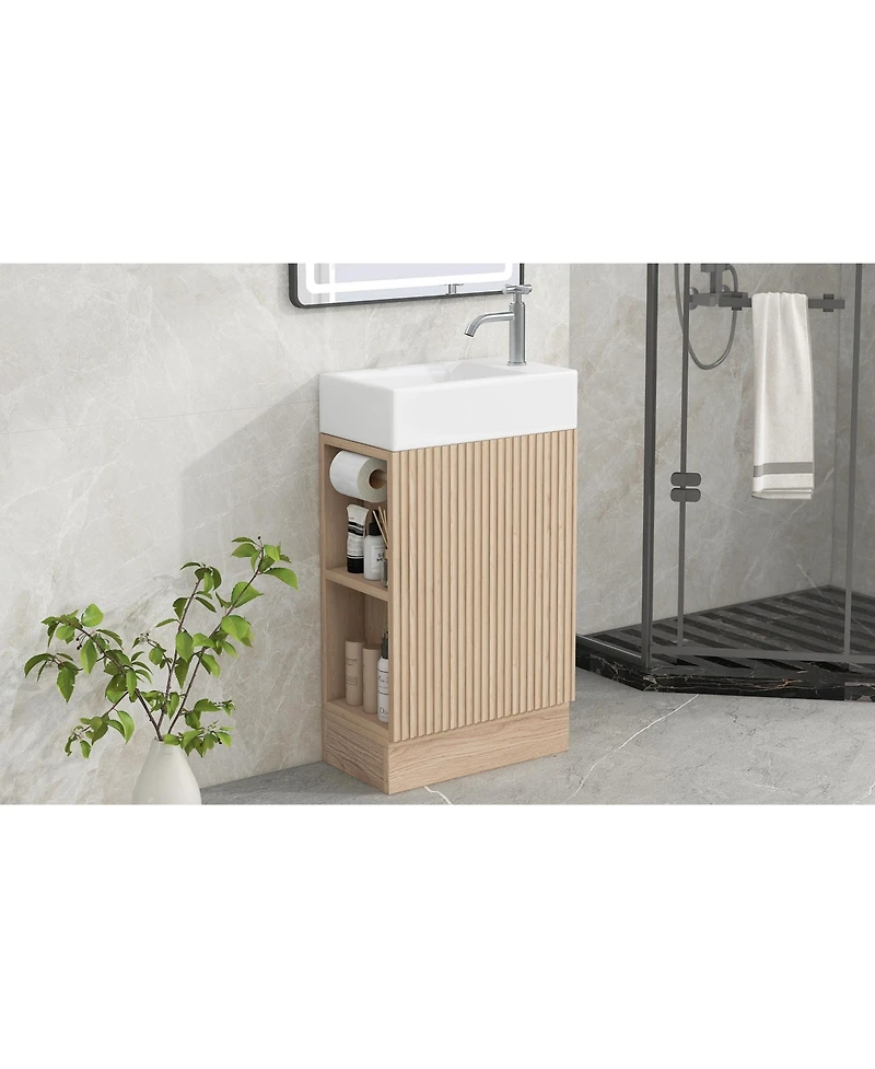 Streamdale 18.6" Bathroom Vanity with Sink, Bathroom Vanity Cabinet with Two-tier Shelf, Left or Right Orientation, Natural