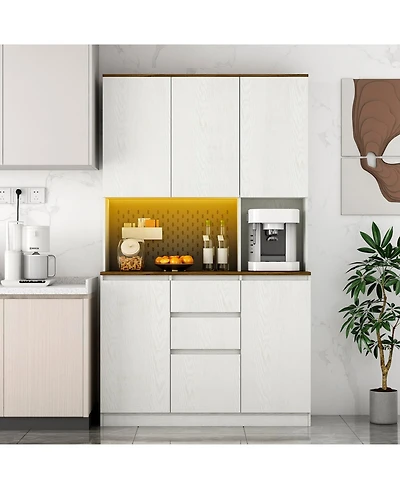 Streamdale 74" Freestanding Kitchen Pantry Cabinet with Charging Station, Led Lights
