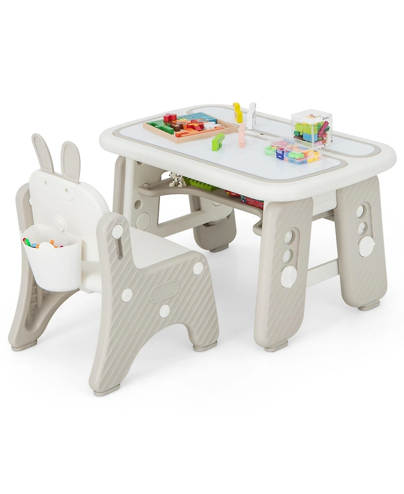 Kids Table and Chair Set with Flip-Top Bookshelf