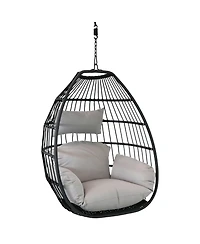 Outdoor Resin Wicker Delaney Hanging Basket Egg Chair Swing with Cushions and Headrest - Gray - 2pc