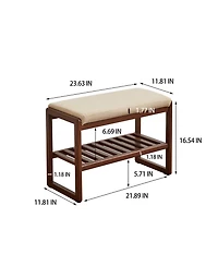 Streamdale (Walnut Color) Solid Wood Shoe Bench, Beech Wood Storage Rack Organizer with High Rebound Sponge Cushion