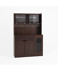Streamdale 71" Tall Kitchen Cabinet with Reeded Glass Doors and Microwave Stand
