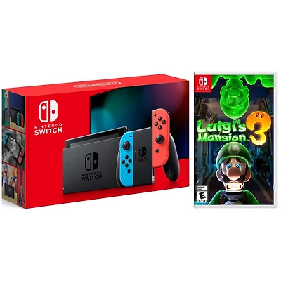 Nintendo Switch 32GB Console - Neon Joy-Con - New Version with Luigis Mansion 3