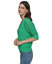 Karl Lagerfeld Paris Women's Puffed-Sleeve V-Neck Sweater