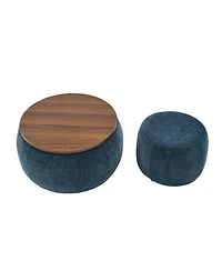 Streamdale Round Storage Ottoman, 2 in 1 Function, Work as End table and Ottoman,with small seat,Dark blue(25"x25"x14.7")