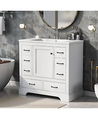 Streamdale 36" Bathroom Vanity with Sink Combo, Six Drawers, Multi-Functional Drawer Divider, Adjustable Shelf, White