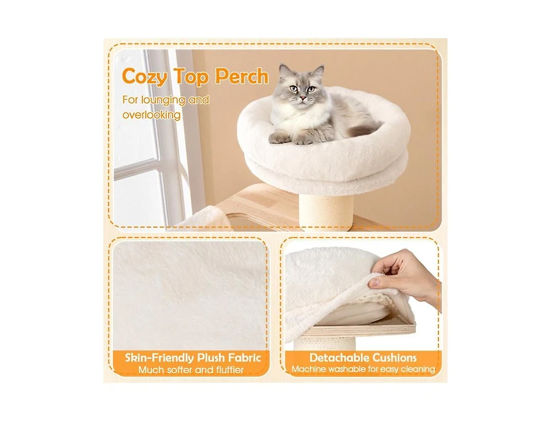 Tall Cat Tree with Cozy Top Perch & Washable Plush Cushions Comfortable & Stylish Cat Tower
