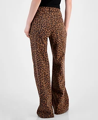 Tinseltown Juniors' Animal-Print Wide-Leg Jeans