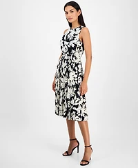 Anne Klein Women's Belted Floral-Print Dress