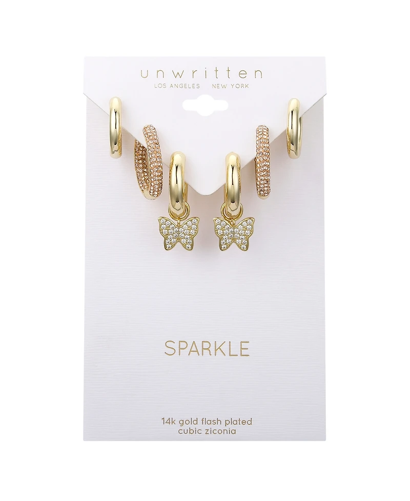 Unwritten Cubic Zirconia Butterfly Charm Hoop Set