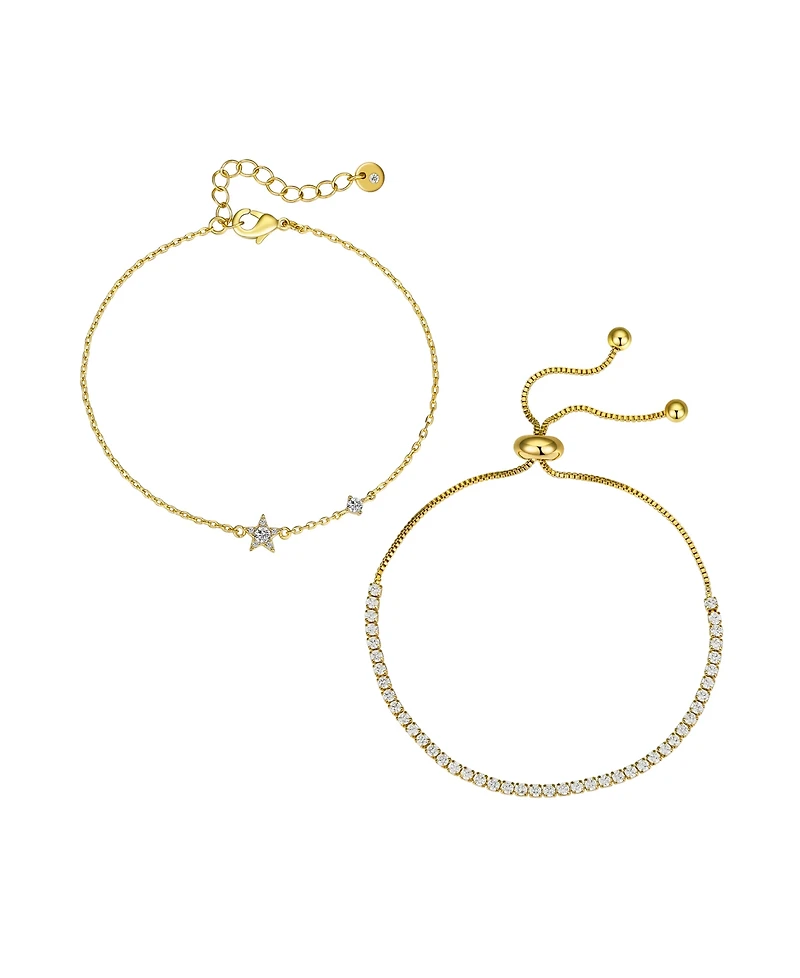 Unwritten Cubic Zirconia Star Bezel Layered Bolo Bracelet Set