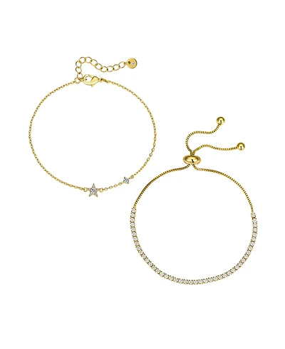 Unwritten Cubic Zirconia Star Bezel Layered Bolo Bracelet Set