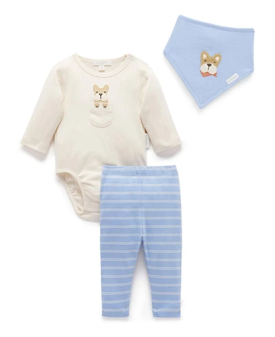 Purebaby Baby Boys Bodysuit, Leggings and Bib 3 Piece Gift Set