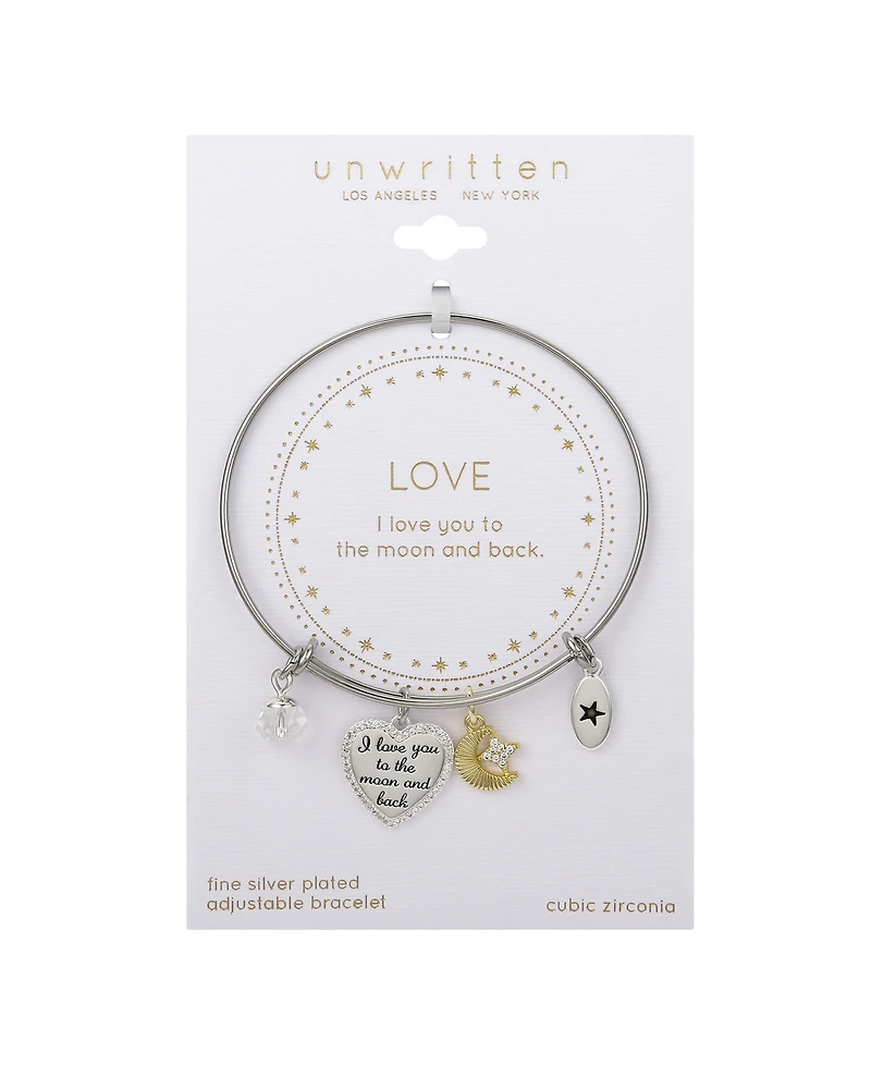 Unwritten "I Love You To The Moon and Back" Heart Charm Bangle Bracelet