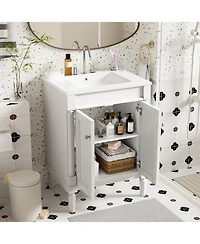 Streamdale Modern 24" Single Sink Bathroom Vanity Cabinet with Top Sink & Storage Shelves