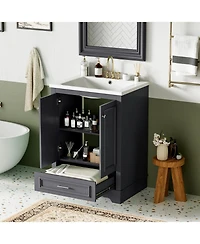 Streamdale 24" Bathroom Vanity with Ceramic Sink Combo, Modern Freestanding Storage Cabinet with Silver Handles, Soft Closing Doors