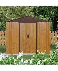 Streamdale 8ft x 4ft Outdoor Metal Storage Shed with Sliding Door and foundation for Backyard, Patio, Lawn (Coffee)