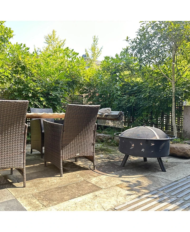 Streamdale Fire Pit 32 Inch Outdoor Wood Burning Firepit with Screen Patio round about the moon and stars