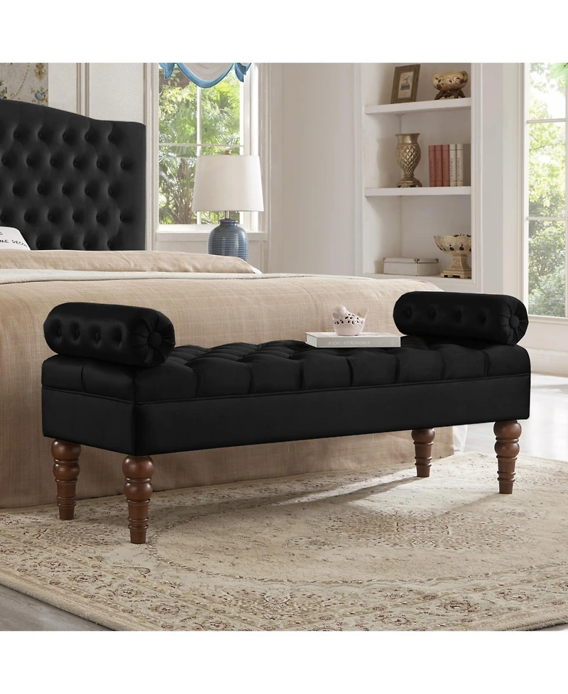 Streamdale Velvet Bed Bench with Tufted Button, Multipurpose Bolster Bench