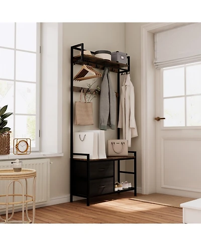Streamdale 5-in-1 Entryway Bench with Drawers, Hooks, and Shoe Rack