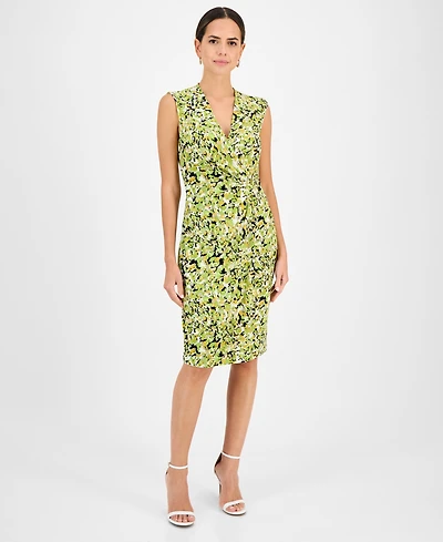 Kasper Women's Printed Sleeveless Wrap-Style Dress