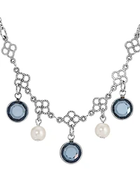 2028 Silver-Tone Crystal Faux Cultivated Pearl Bib Necklace