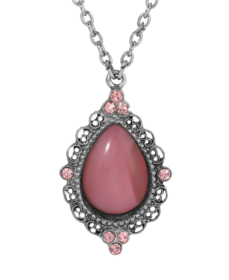 2028 Pink Glass Teardrop Crystal Accent Necklace