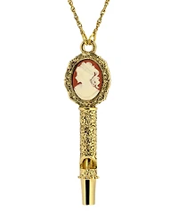 2028 Gold Tone Carnelian Ivory Cameo Whistle Necklace
