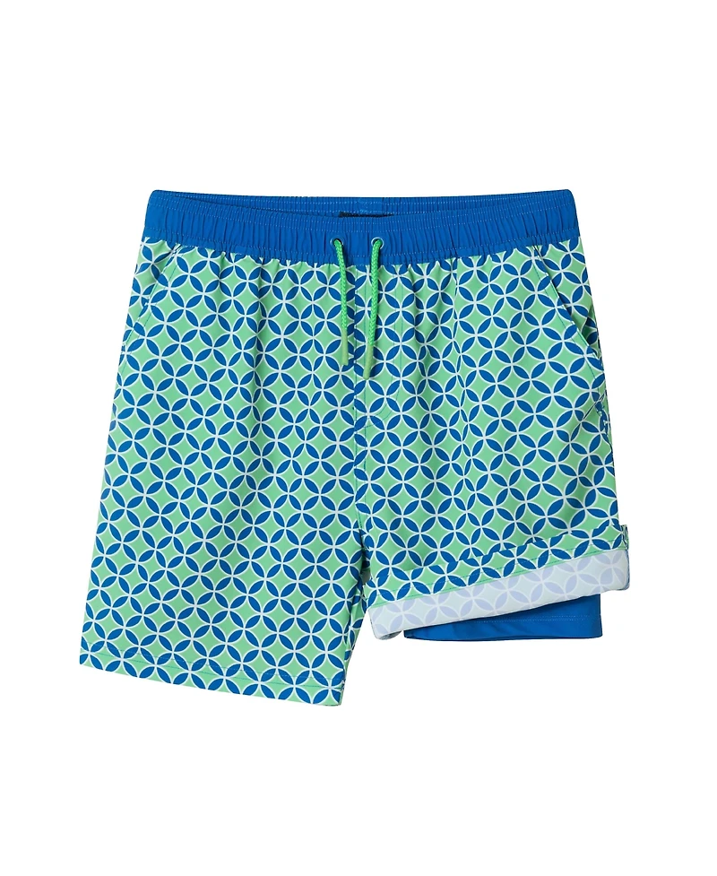 Toddler/Child Boys Green Geo Print Swim Trunk