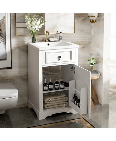 Streamdale 20-Inch Vanity Ceramic Sink, Soft-Close Door, Adjustable Shelf, Door Storage