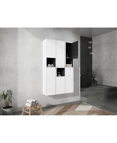 12" Bathroom Side Cabinet,6-Soft Close Doors,Float Mounting Design,0112WH3-0212WH-K3(Kd-Packing)