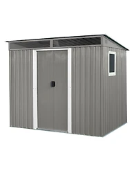 Streamdale 8 ft x 6 ft Outdoor Metal Storage Shed with Window,Transparent plate and lockable sliding door for Garden, Lawn (Gray)