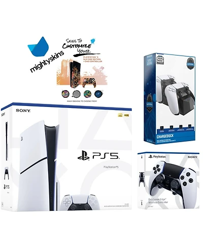Sony PlayStation 5 Slim Disc with Extra Edge Controller, Dual Charging Dock and MightySkins Decal Voucher