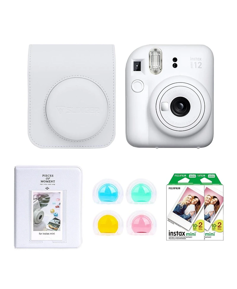 Fujifilm Fujifilm Instax Mini 12 Instant Film Camera, Clay White Bundle with Instax Mini Custom Case, Accessory Kit and Daylight Film, 2x Twin Pack