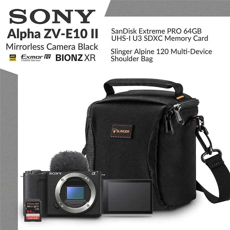 Sony Alpha Zv-E10 Ii Mirrorless Camera Bundle with 64GB Memory Card, Shoulder Bag