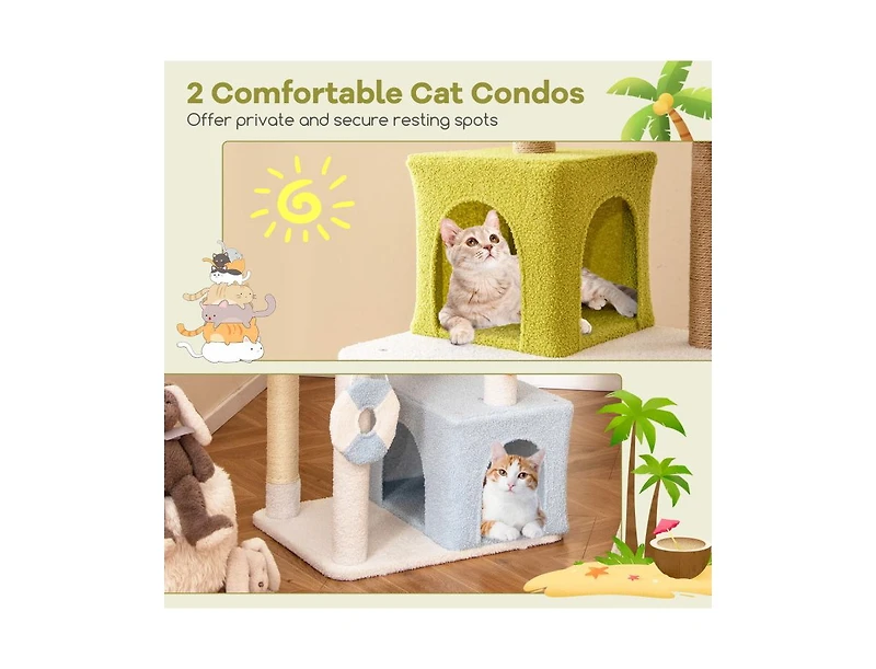 Multi-Level Beach-Themed Cat Tree Aesthetic & Fun Kitten Tower for Indoor Cats