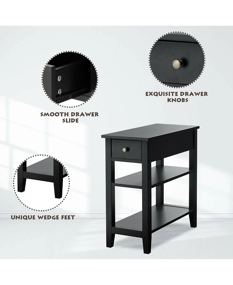 Gymax Set of 2 3-Tier Nightstand Bedside Side End Table w/Double Shelves Drawer
