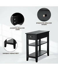 Gymax Set of 2 3-Tier Nightstand Bedside Side End Table w/Double Shelves Drawer