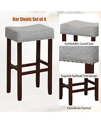 Gymax Set of 4 Bar Stools Bar Height Saddle Kitchen Chairs w/ Wooden Legs