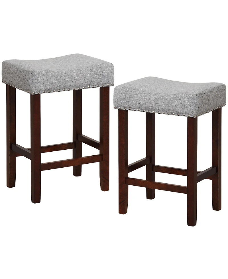 Gymax Set of 4 Bar Stools Counter Height Saddle Kitchen Chairs w/ Wooden Legs
