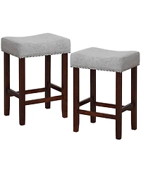 Gymax Set of 4 Bar Stools Counter Height Saddle Kitchen Chairs w/ Wooden Legs