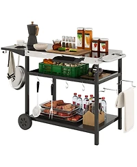 Outsunny Outdoor Bar Cart Grill Table with Wheels, Prep Table with Storage