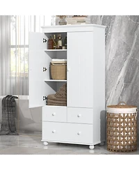 Tall Storage Cabinet with Three Drawers for Bathroom/Office, White