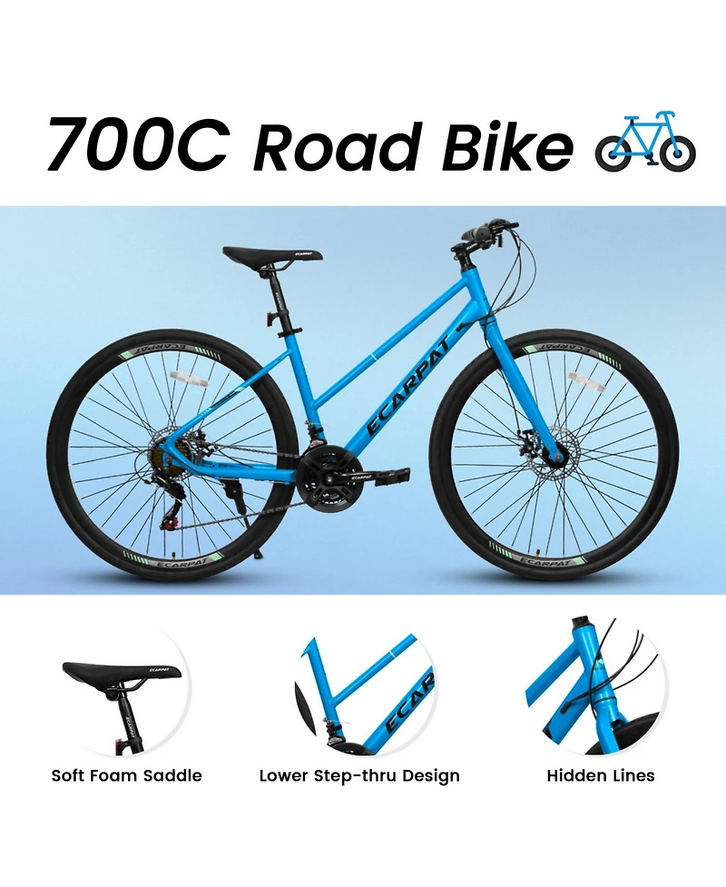 Streamdale 700C Road Hybrid Bike for Adult, 21-Speed Road Bike Road Bicycle Carbon Steel Frame/Dual-Disc Brakes/Multiple Colors