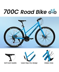 Streamdale 700C Road Hybrid Bike for Adult, 21-Speed Road Bike Road Bicycle Carbon Steel Frame/Dual-Disc Brakes/Multiple Colors