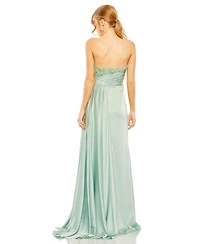 Women's Strapless Feather Detail Satin Gown