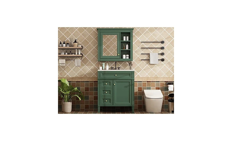 Modern Freestanding 30" Bathroom Vanity with Sink & Mirror Cabinet